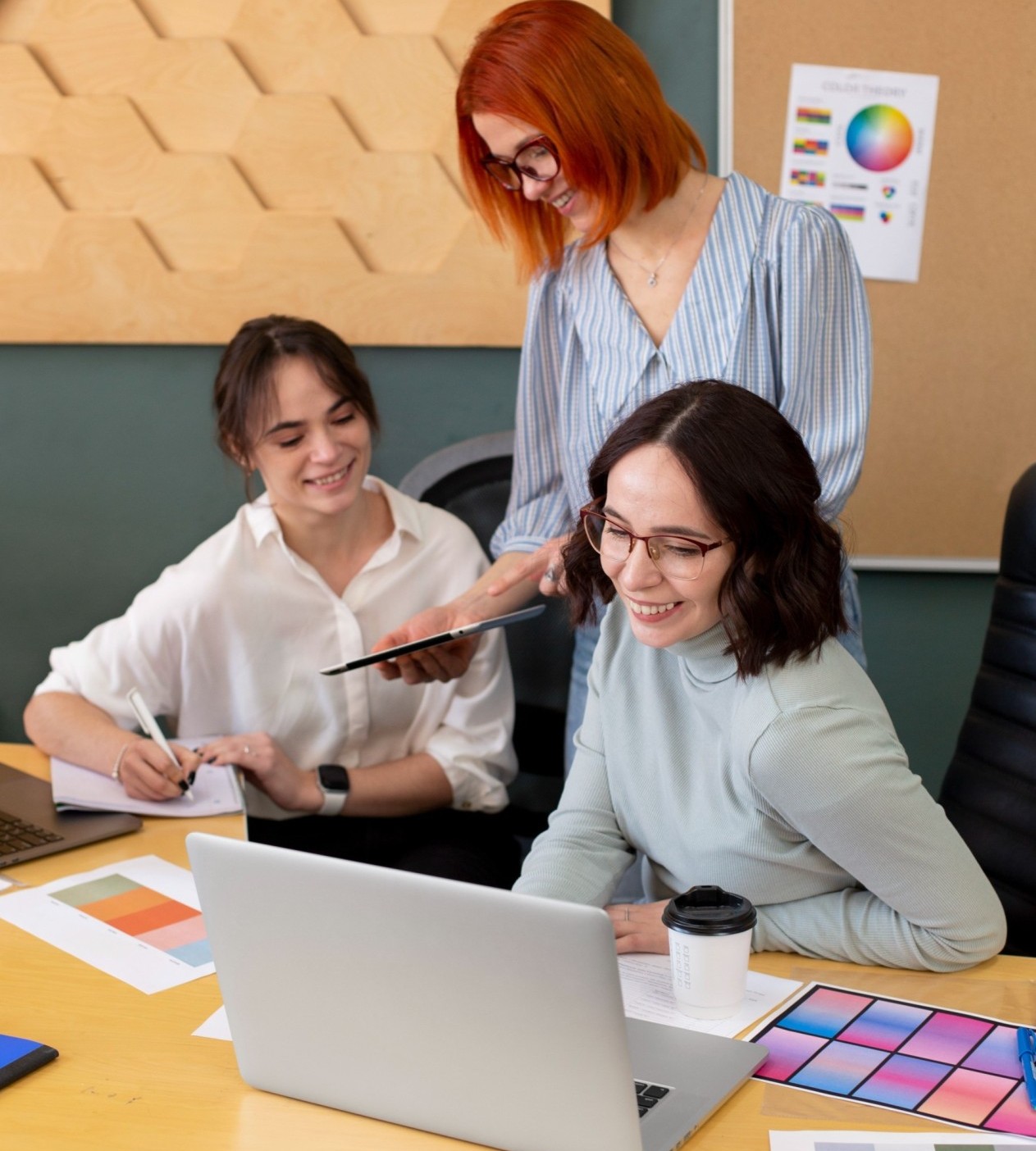 A professional team collaborating on a project.